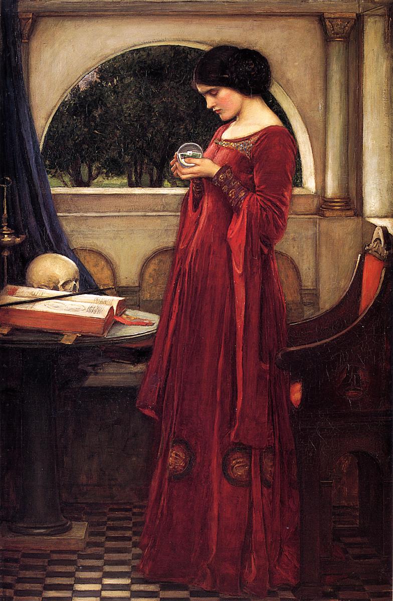 A seeress in a dark chamber gazing into a crystal ball — J.W. Waterhouse, 1902
